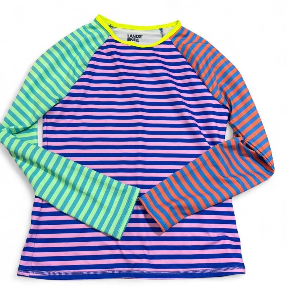 Lands' End Multicoloured striped long sleeve rash guard size 10 kids - Like New